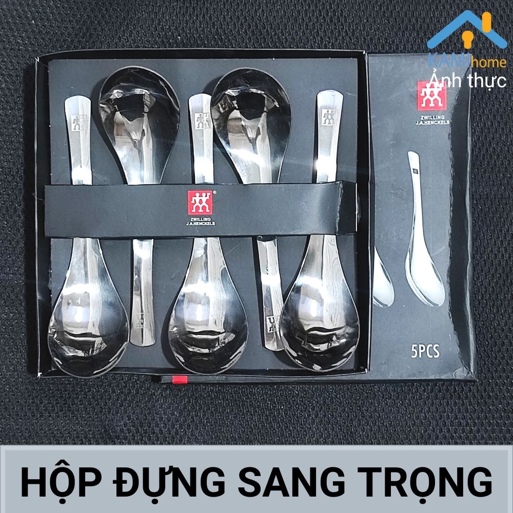 (Bộ 5) thìa muỗng inox Henckels kiểu Á lòng sâu cán ngắn cỡ 16cm KM 20128