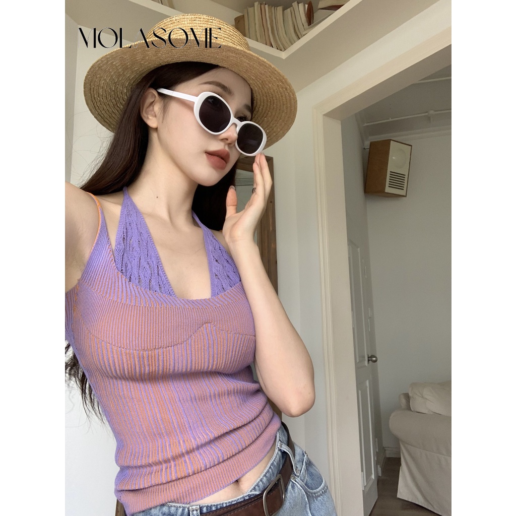 Áo Tank Top Hai Dây Màu Sắc Tương Phản Thời Trang 2023 Cho Nữ