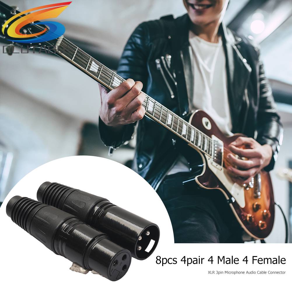 Set 8 Đầu Nối Dây Cáp Âm Thanh Micro 4 Male 4 Female XLR 3Pin Màu Đen