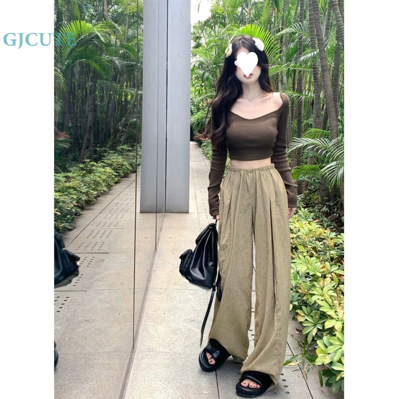 Quần Kaki Ống Rộng Phong Cách Languid Thời Trang Xuân Thu Cho Nữ