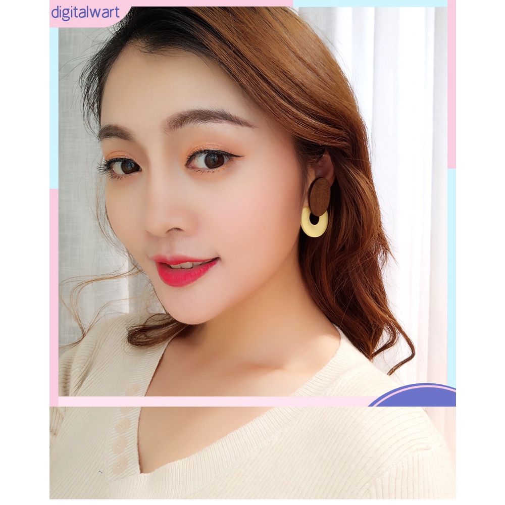 [DG] Bông Tai Dáng Dài Bằng Gỗ Hình oval Phong Cách retro Thời Trang Dễ Phối Đồ Dành Cho Nữ