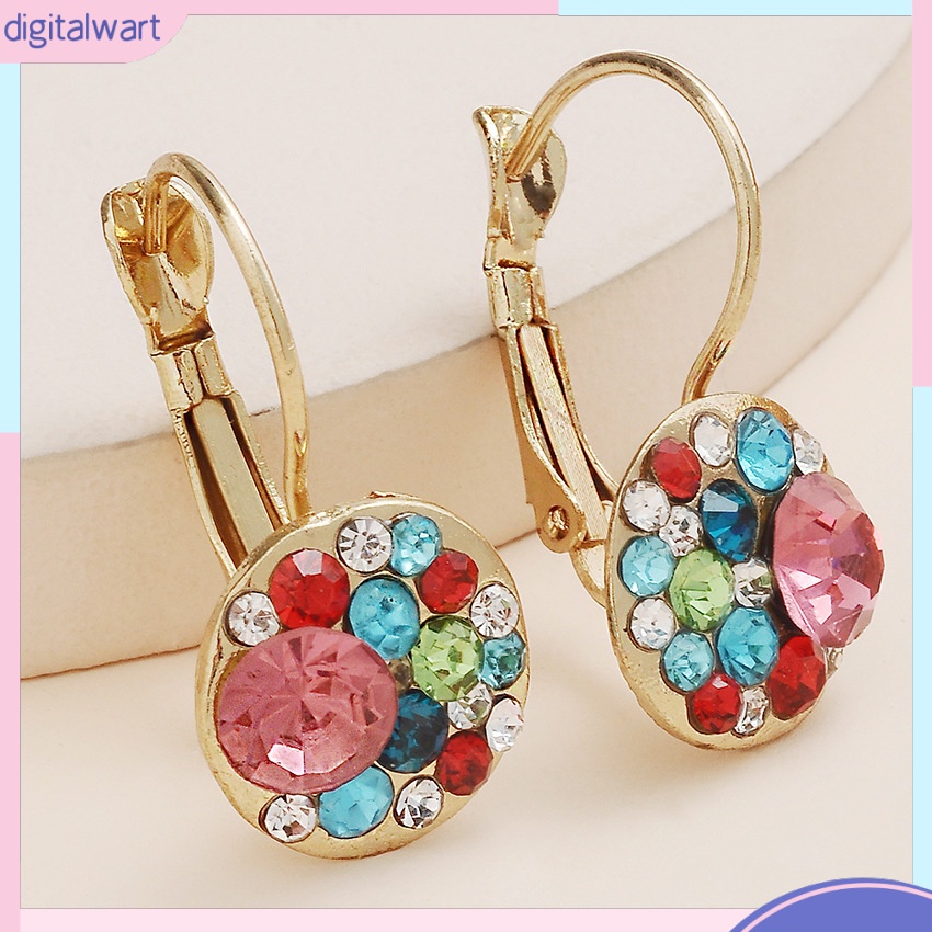 Bông Tai Tròn Đính Đá Nhiều Màu [DG] Bằng Hợp Kim Dành Cho Nữ