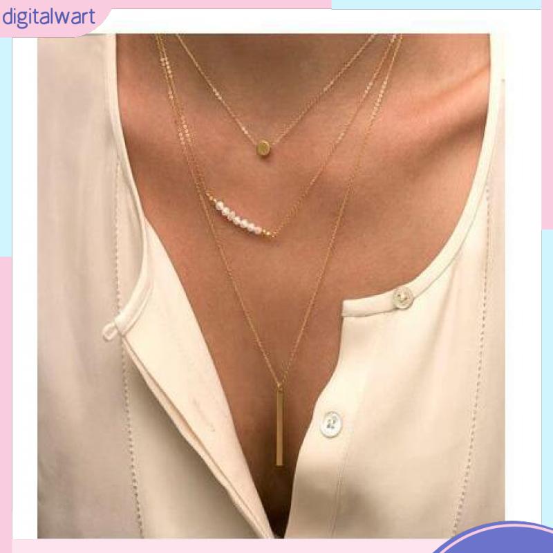 [DG] Vòng cổ Ba Lớp Ngọc Trai Với Chuỗi Xương Ngắn Đính Kim Sa