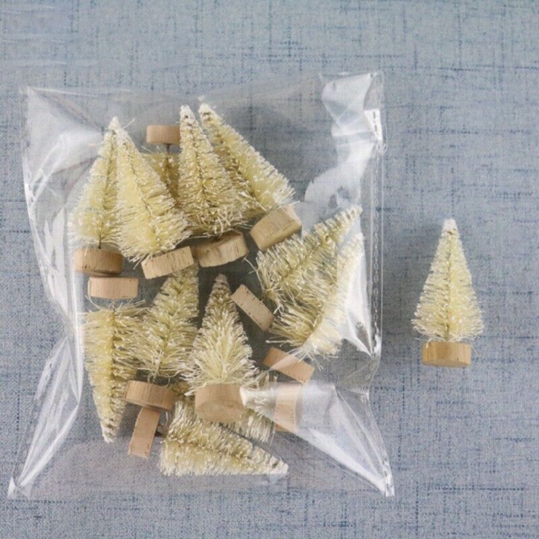 New 12pcs Small Christmas Fake Pine Tree 4.2cm Mini Sisal Bottle Brush Snow Frost Tree