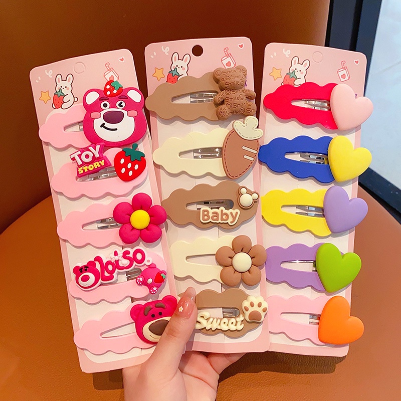 Set 5 Kẹp Tóc Hình Gấu Hoạt Hình Dễ Thương Cho Bé Gái