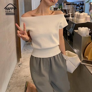Happy homliv áo thun tay ngắn hở vai bằng lụa lạnh dành cho nữ