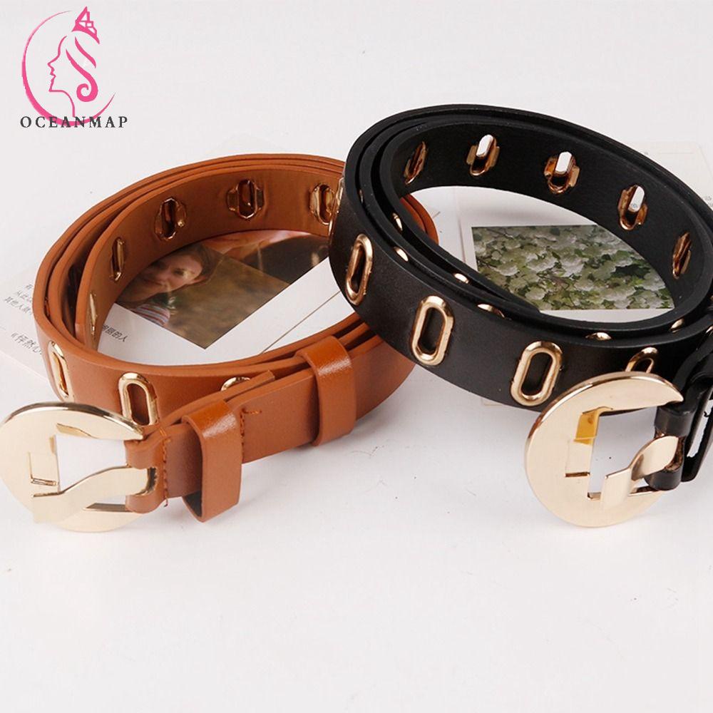 Thắt Lưng Da PU Phối Khóa Kim Loại Hình Oval Phong Cách Vintage Cho Nữ