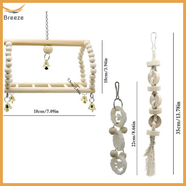 Bộ Đồ Chơi Đứng Bằng Gỗ Tự Nhiên Có Chuông Treo Lồng Chim Vẹt