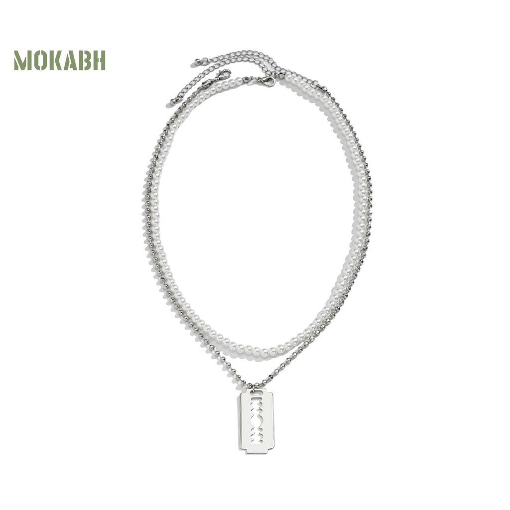 [Mok Abh] Vòng cổ Hai Lớp Đính Ngọc Trai Nhân Tạo Hình Học Có Thể Điều Chỉnh Thời Trang Dành Cho Nam