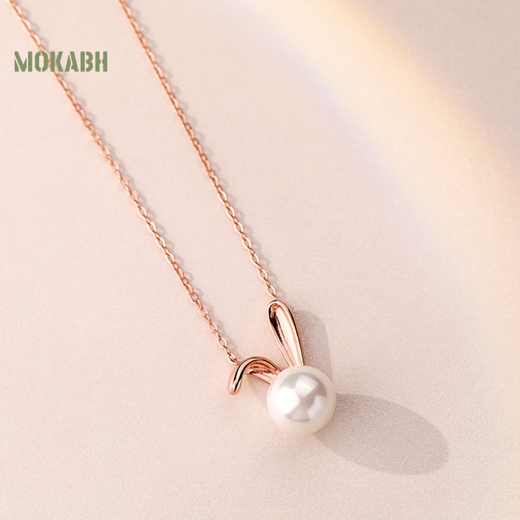 [Mok Abh] Vòng cổ Mảnh Mặt Hình Con Thỏ Đính Ngọc Trai Nhân Tạo Không Gây Dị Ứng Thời Trang Cho Nữ
