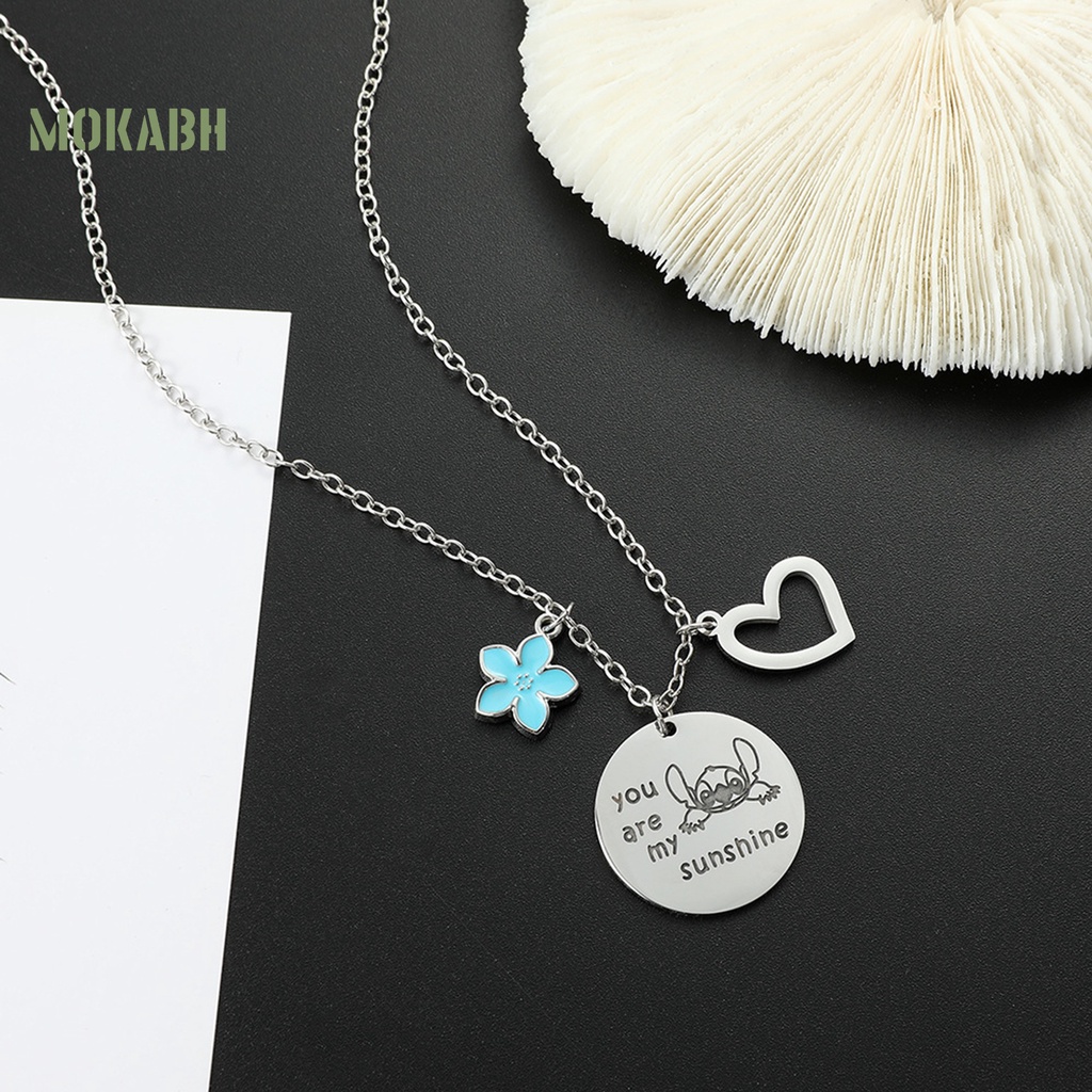 [Mok Abh] Vòng cổ Cặp Bằng Thép Không Gỉ Họa Tiết Hình Hoa Và Trái Tim