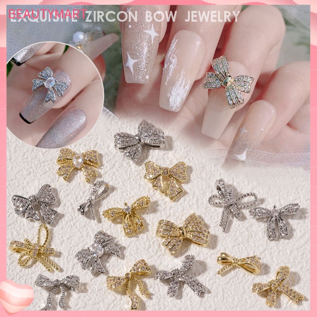 Phụ Kiện Đính Đá Zircon Hình Nơ Siêu Sáng Bóng Trang Trí Móng Tay DIY