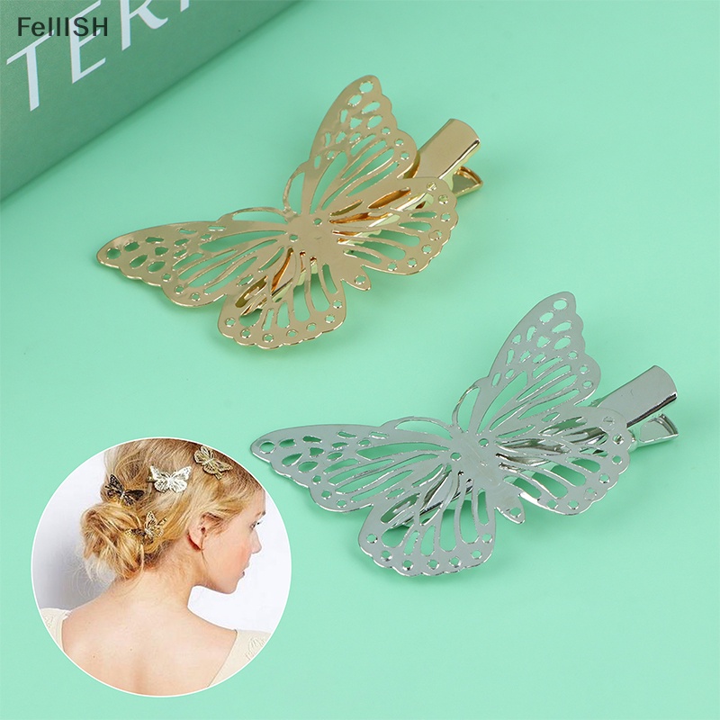 Bộ 2 Kẹp Tóc Hình Bướm Rỗng Bằng Kim Loại Thời Trang Cho Bạn Gái 439br