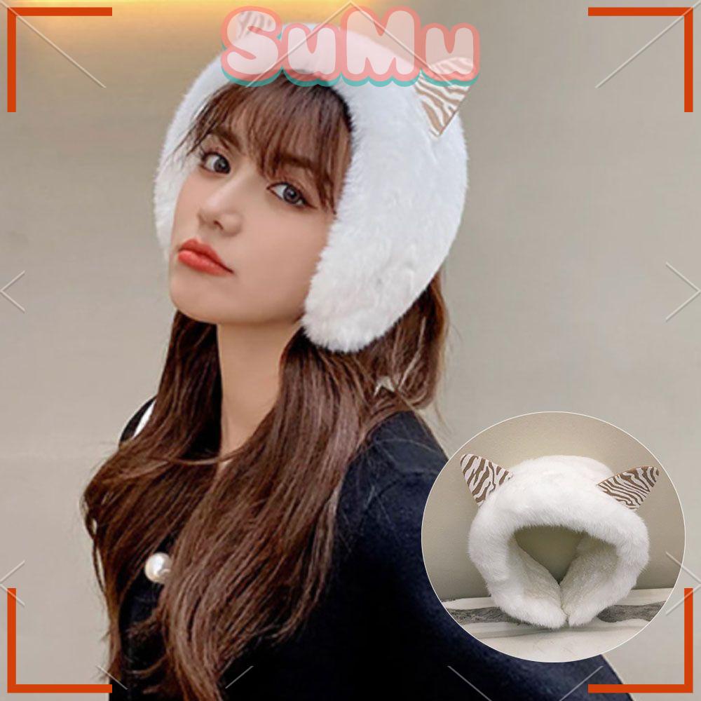 SUMU Mũ Trùm Tai Bằng Lông Giả Màu Khaki Thời Trang Thu Đông