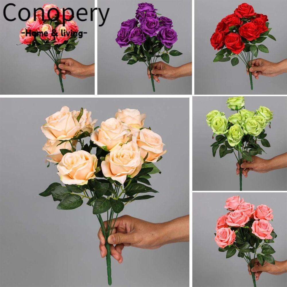 CONOPERYBó Hoa Hồng Giả 9 Bông Bằng Lụa Dùng Trang Trí Bàn DIY