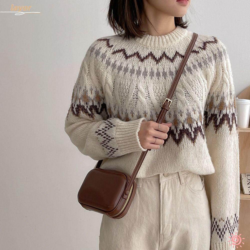 Túi Đeo Vai / Xách Tay Bằng Da Có Khóa Kéo Đôi Màu Trơn Phong Cách Retro Cho Nữ