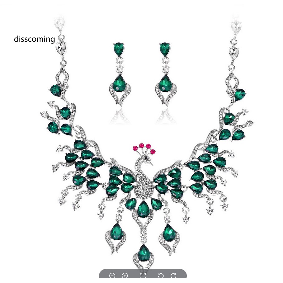 Đầm Nữ Kiểu Dáng Dễ Thương Xinh Xắn Hợp Thời Trang| Set Vòng cổ Và Bông Tai Con Công Đính Đá Pha Lê Lấp Lánh