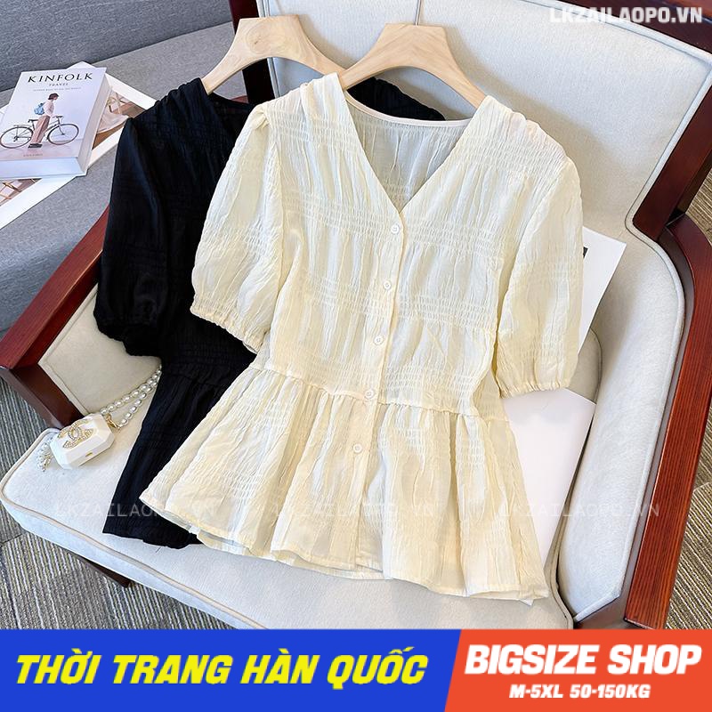Áo sơ mi nữ tay ngắn Bigsize Áo kiểu tiểu thư form rộng cổ chữ v trắng mùa hè Phong Cách hàn quốc đẹp Thanh Lịch cho nữ
