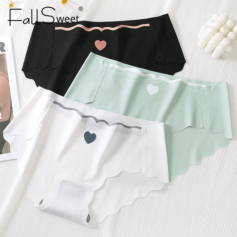 Fallsweet Bộ 5 Quần Lót Nữ Vải Lụa Lạnh Không Đường May Họa Tiết Trái Tim Quả Đào Gợi Cảm