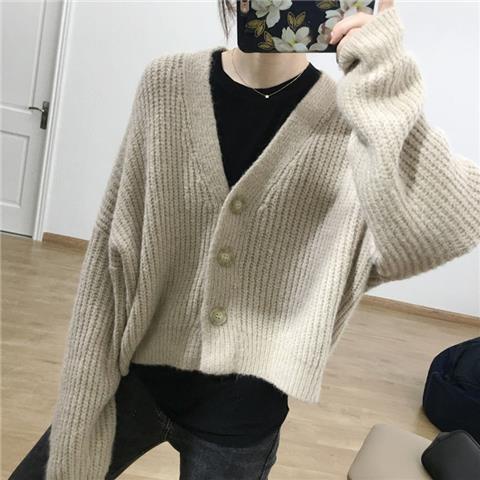 Áo Khoác Cardigan Dệt Kim Tay Dài Dáng Rộng Cổ Chữ V Thiết Kế Mới Thời