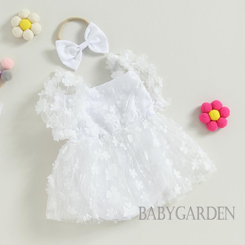 Set Áo Liền Quần In Hoa 3D + Băng Đô Xinh Xắn Cho Bé Gái 0-18 Tháng Tuổi