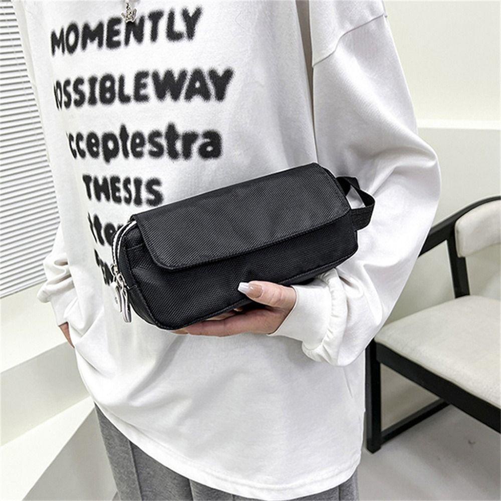 Túi Đựng Bút Bằng Vải Oxford Hai Lớp Sức Chứa Lớn Màu Trơn Đơn Giản