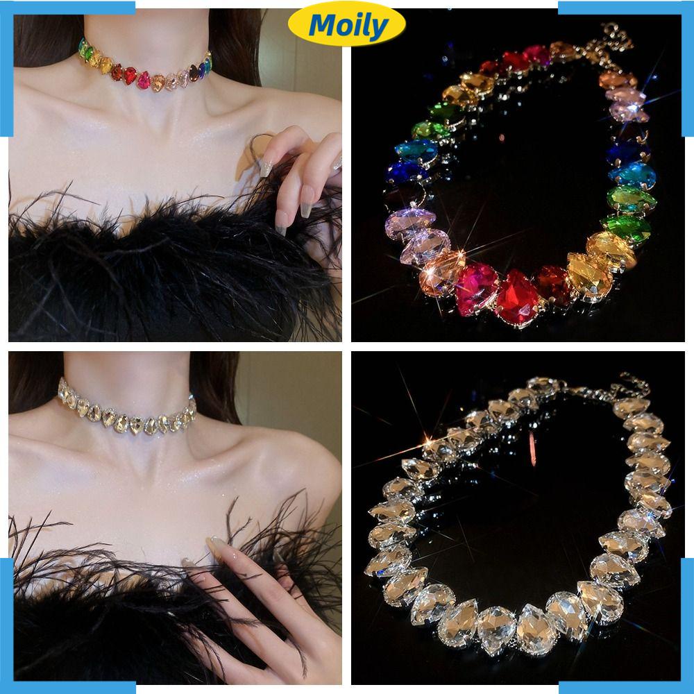 Dây Chuyền Choker Mặt Hình Giọt Nước Trong Suốt Nhiều Màu Thời Trang Cho Nữ