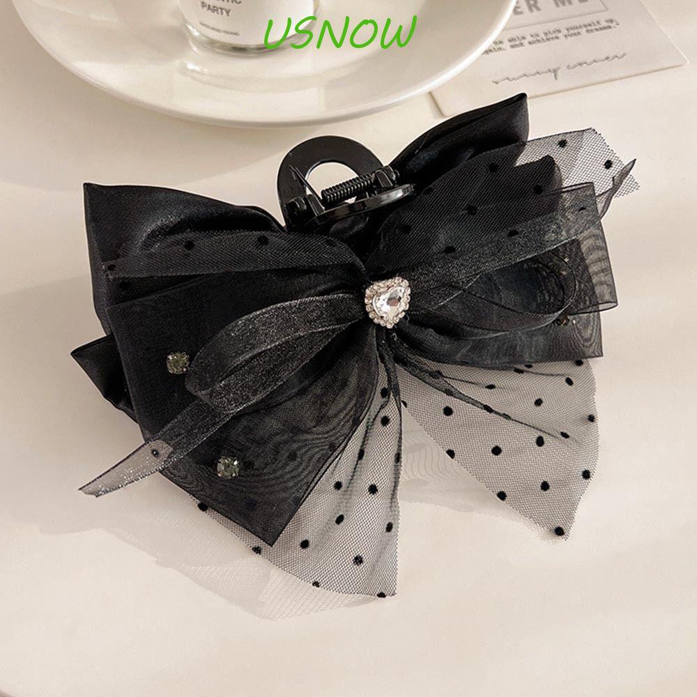 Kẹp Tóc Nơ Vải Tuyn Màu Đen Phối Ruy Băng Tua Rua Phong Cách Hàn Quốc