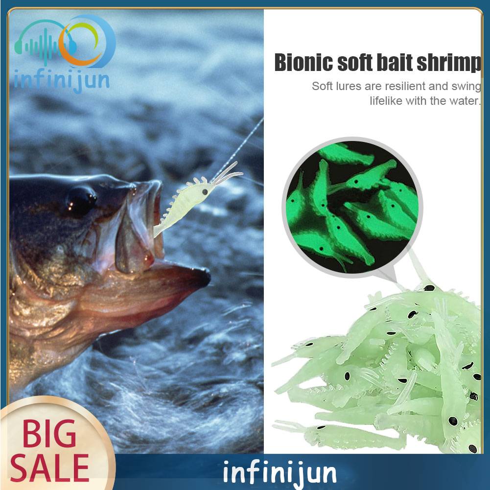 Bộ 50 Mồi Câu Cá Hình Tôm Mềm 3cm Phát Quang Trong Đêm