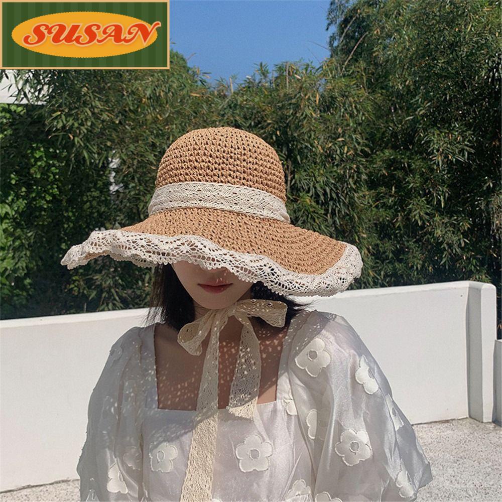 SUSANS Mũ Cói Rộng Vành Thoáng Khí Thời Trang Cho Nữ