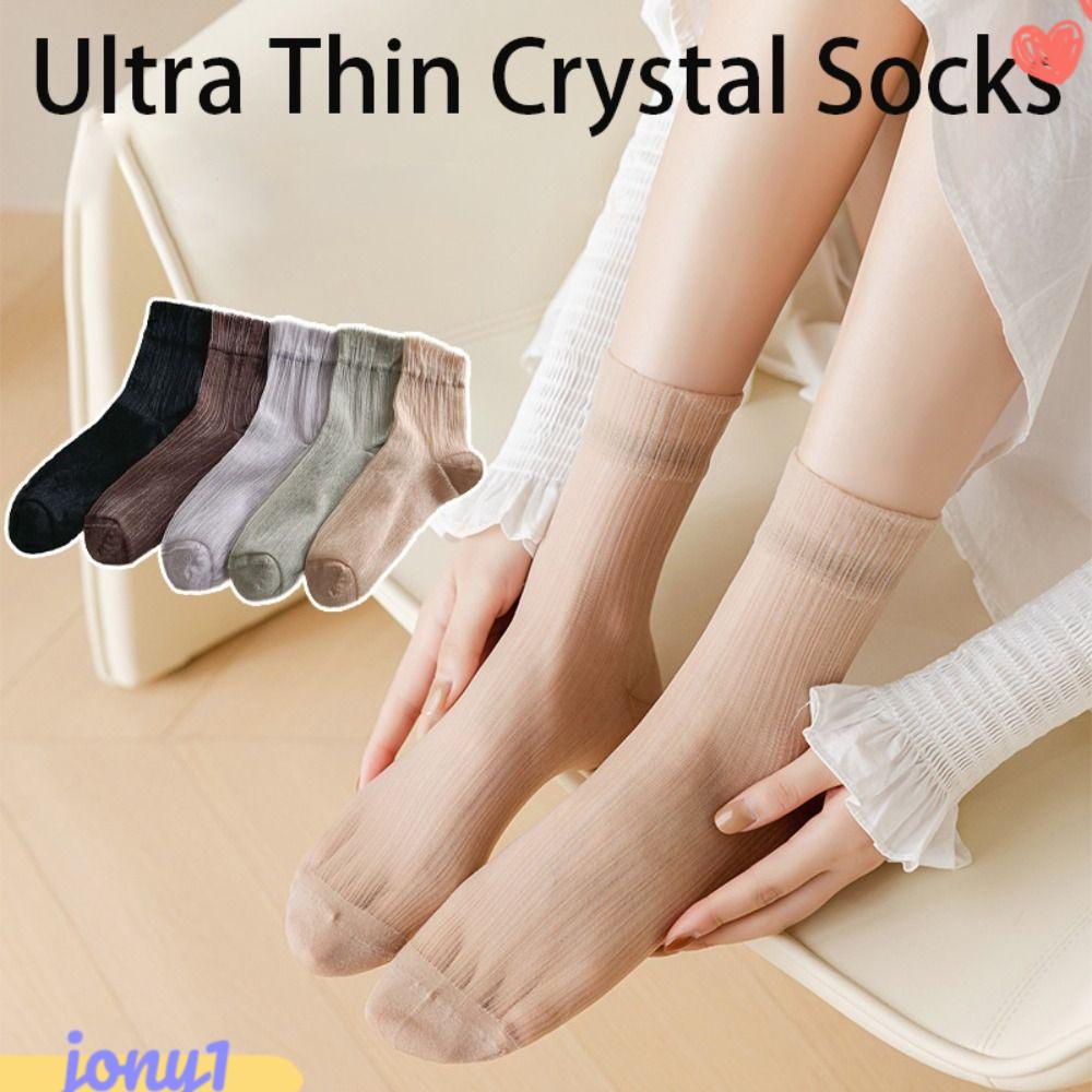 JONYE Set 5 Đôi Vớ Trong Suốt Phối Ren Thời Trang Mùa Hè Cho Nữ