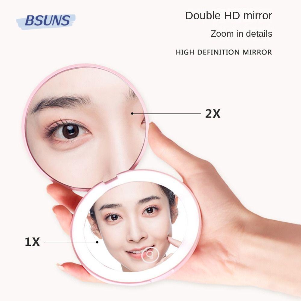 Gương Trang Điểm Gấp Gọn Bỏ Túi Có Đèn Led Phóng To 1x / 10x 2x 2 Mặt Có Thể Sạc Lại Tiện Dụng Mang Theo Du Lịch