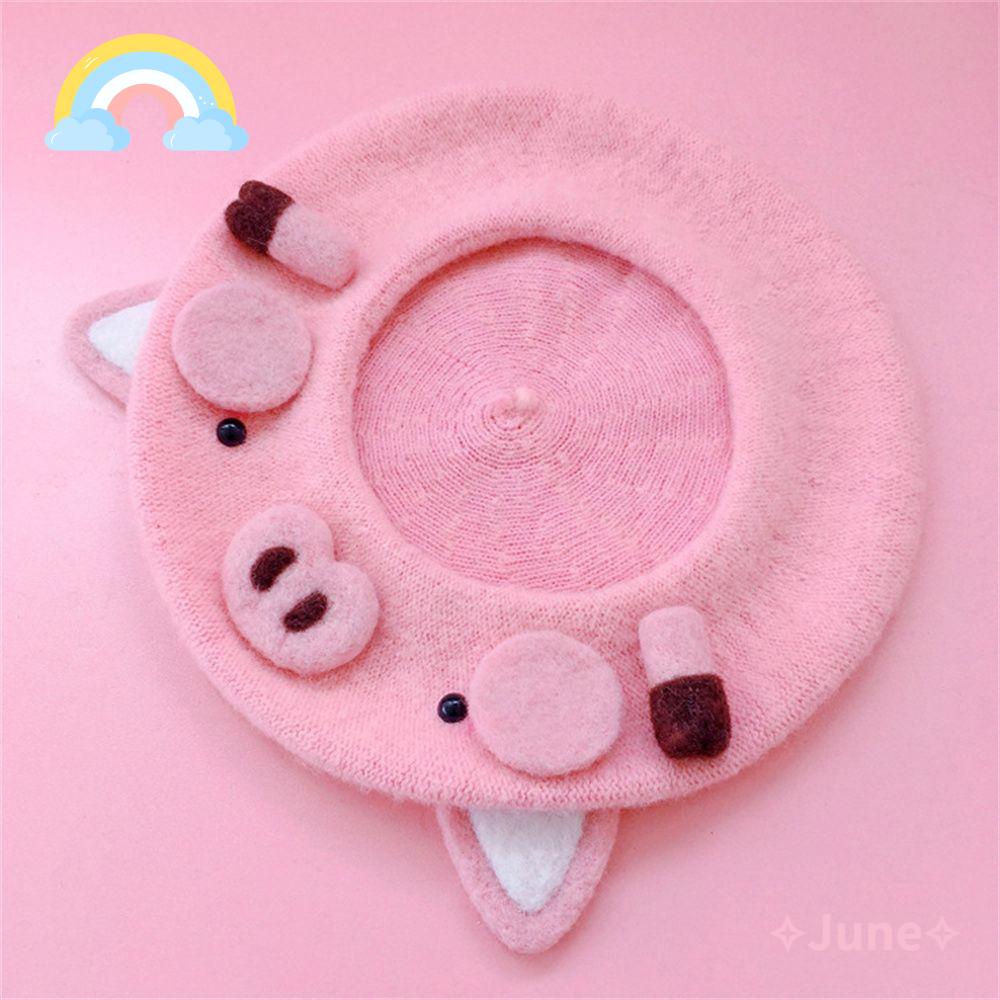 JUNE Mũ Beret Màu Hồng Dễ Thương Thời Trang Thu Đông