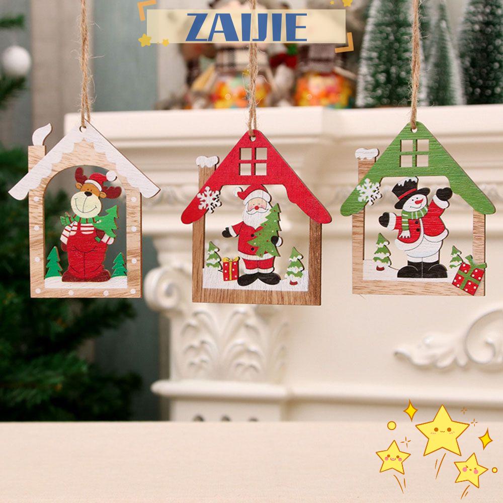 ZAIJIE24 Phụ Kiện Trang Trí Giáng Sinh / Năm Mới Bằng Gỗ Hình Người Tuyết / Tuần Lộc /