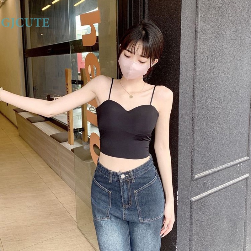 Áo Hai Dây Mỏng Mùa Hè Màu Trơn Có Đệm Ngực Gợi Cảm Cho Nữ