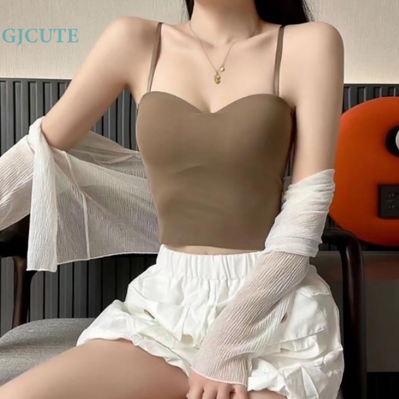 Áo Hai Dây Mỏng Mùa Hè Màu Trơn Có Đệm Ngực Gợi Cảm Cho Nữ