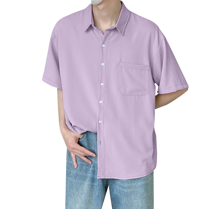 INCERUN Áo Sơ Mi Tay Ngắn Màu Trơn Thời Trang Trẻ Trung Cho Nam