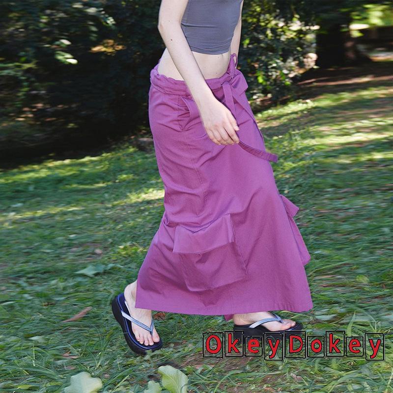 Chân Váy Lưng Thấp Phối Túi Lớn Và Dây Rút Thời Trang Mùa Hè Cho Nữ OKDK-y2k