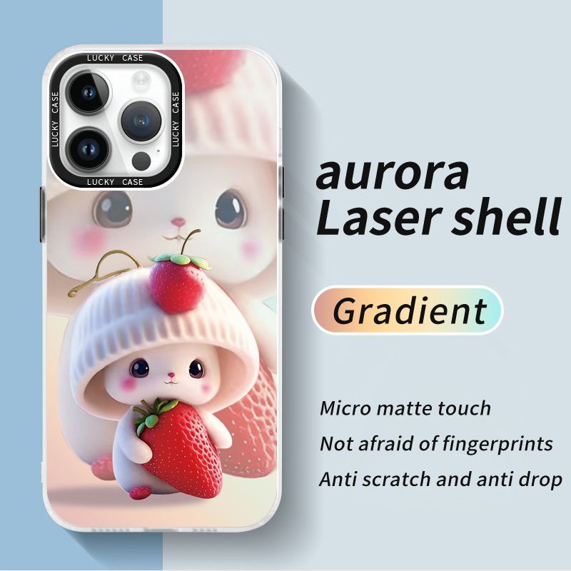 Ốp Điện Thoại Màu Laser Họa Tiết Trái Dâu Dễ Thương Cho Iphone 1314promax Xr12678Plus A3JM