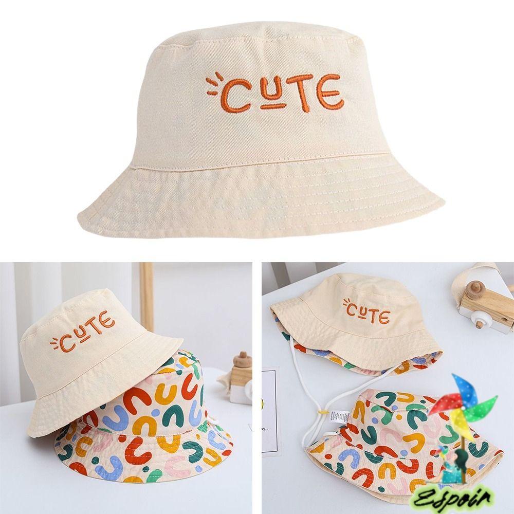ESPO Mũ Bucket Hai Mặt Thêu Chữ Chống Tia UV Dễ Thương Cho Bé