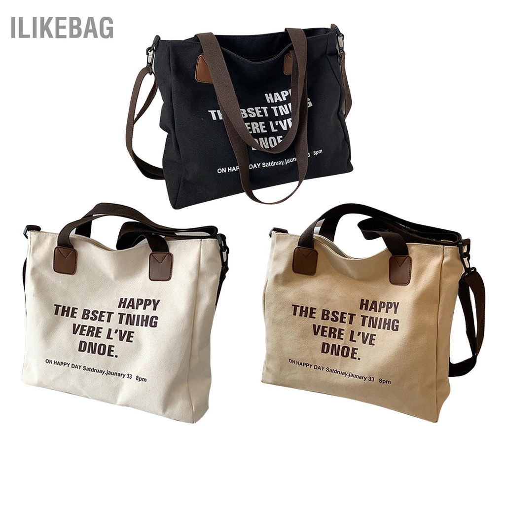 Ilikebag Đơn Giản Túi Vải Nữ Công Suất Lớn Xách In Chữ Có Dây Kéo