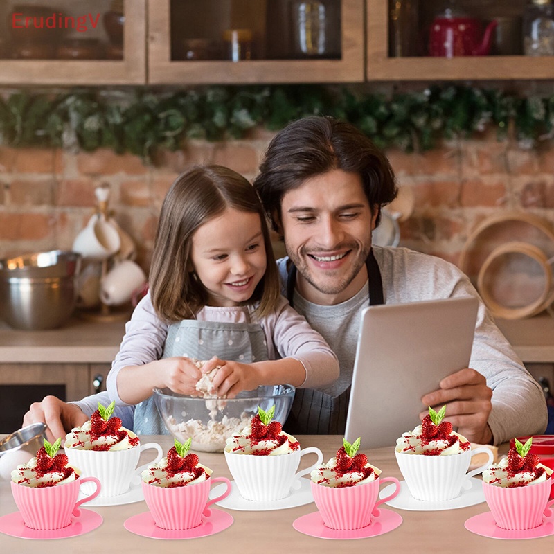 Bộ 1 / 4 Khuôn Silicone Làm Bánh Cupcake Hình Tách Trà Chịu Nhiệt