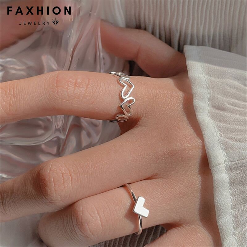 Bộ 2 Nhẫn Bạc Dạng Mở Có Thể Điều Chỉnh Kích Cỡ Thời Trang Dành Cho Nữ