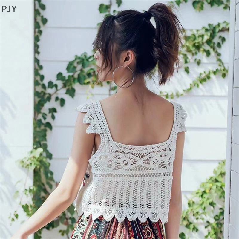 Áo Dệt Kim Sát Nách Thêu Họa Tiết Rỗng Kiểu Vintage Thời Trang Mùa Hè Cho Nữ PJ