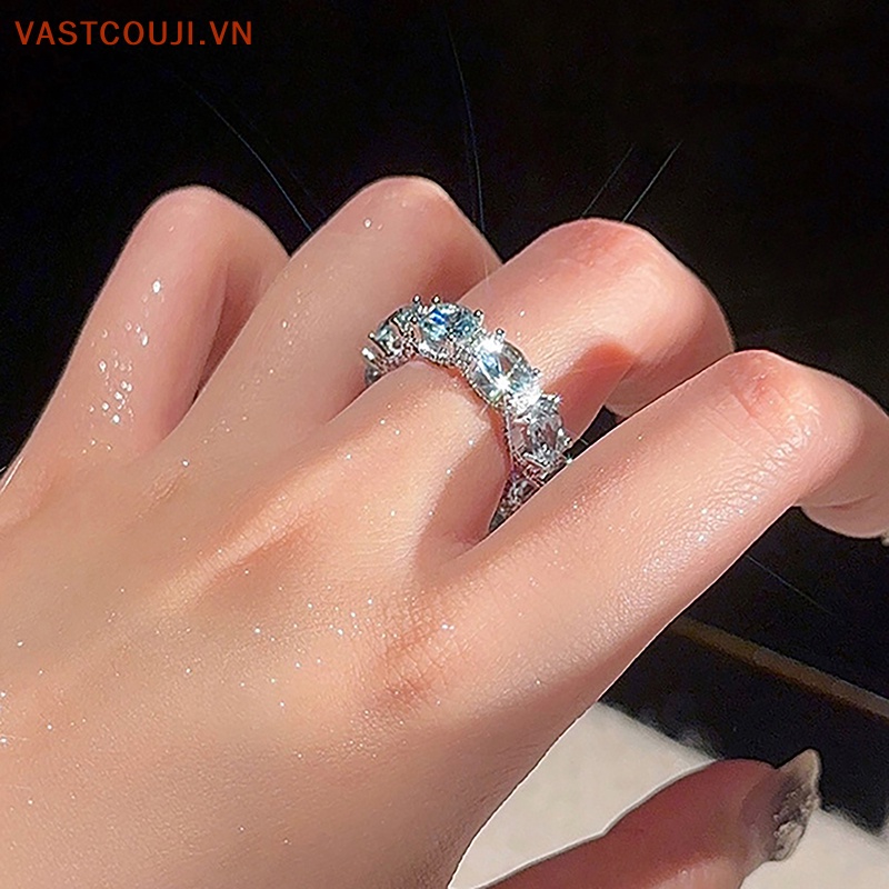 Nhẫn Đính Đá Zircon Màu Xanh Dương Sáng Tạo Thời Trang Mùa Hè Cho Nữ