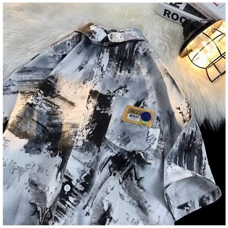 Áo Sơ Mi Tay Ngắn Dáng Rộng Họa Tiết Màu Nhuộm Thời Trang Đi Biển Cho Nam Giới Size M-8XL