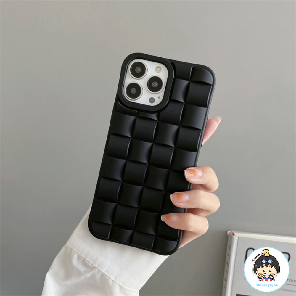 Ốp Điện Thoại TPU Mềm Họa Tiết Đan Chéo Màu Đen Sang Trọng Chống Rơi Cho IPhone 14 13 12 11 Pro Max X XR 8 7 Plus