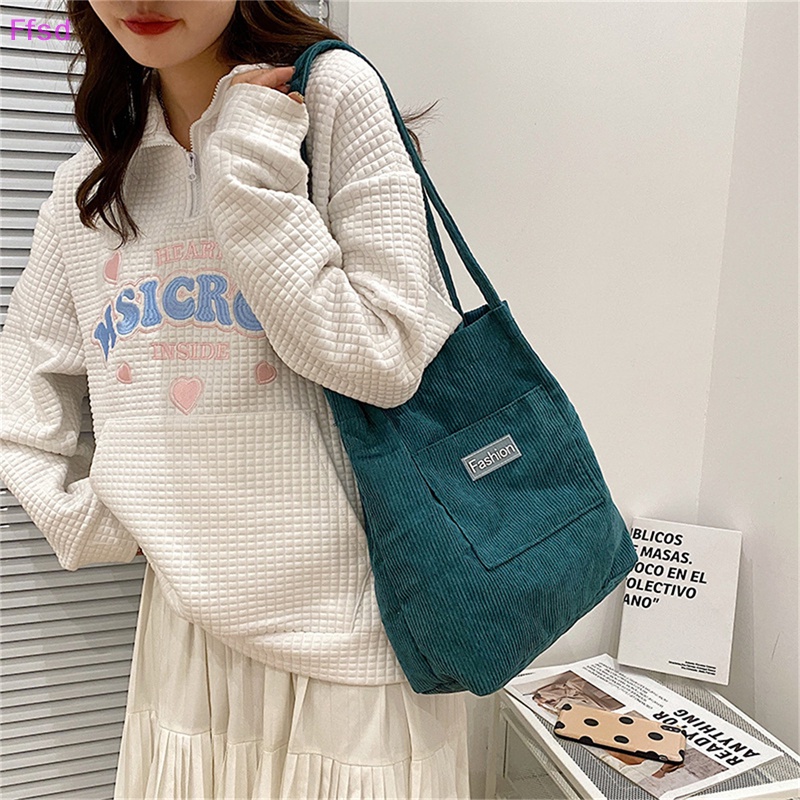 {Ffsd} Túi Tote Mua Sắm Đeo Vai Bằng Vải Nhung Cotton Có Thể Tái Sử Dụng Cho Nữ * Bán Chạy