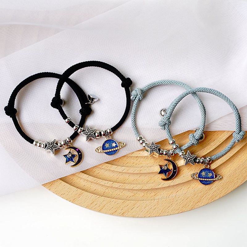 Ygt Set 2 Vòng Tay Dây Thừng Mặt Trăng Ngôi Sao Có Thể Điều Chỉnh Thời Trang Cho Cặp Đôi