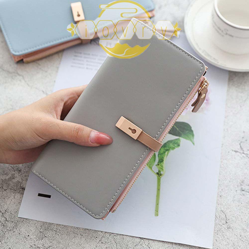 IVORY Ví Dài Đựng Thẻ Có Khóa Kéo Nhiều Ngăn Thời Trang Hàn Quốc Cho Nữ Giá Đỡ